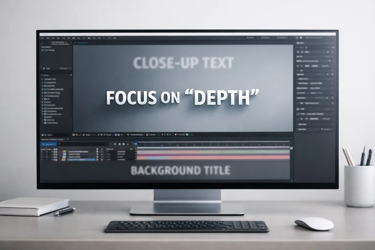 Odak düzlemi öne kayarken arkadaki metinlerin yumuşakça dağıldığı bir tipografi düzeni ve belirgin başlık