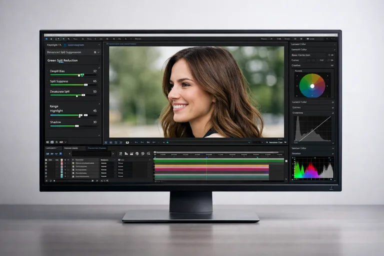 Saç çevresindeki yeşil yansımanın seçici renk düzeltmeyle azaltılıp doğal tonun korunması