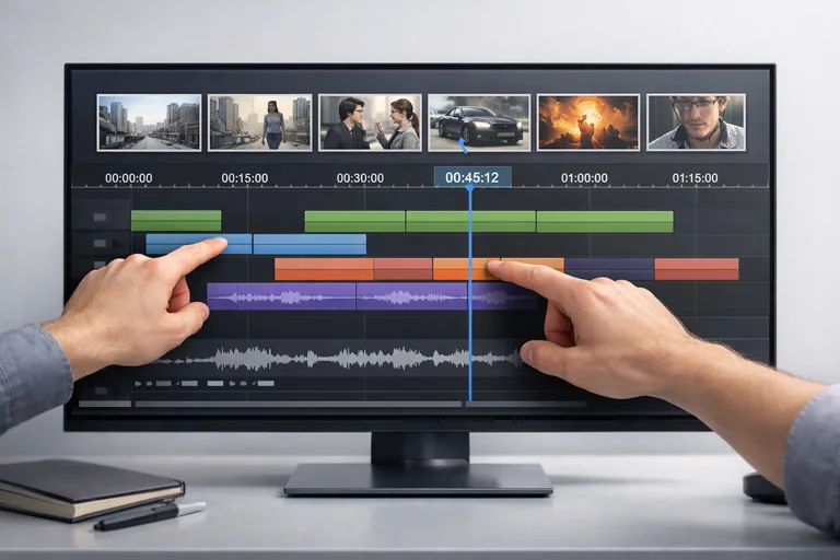 Zaman çizelgesinde storyboard kareleriyle sahne sürelerinin yan yana kontrol edilmesi ve tempo ayarı yapılması