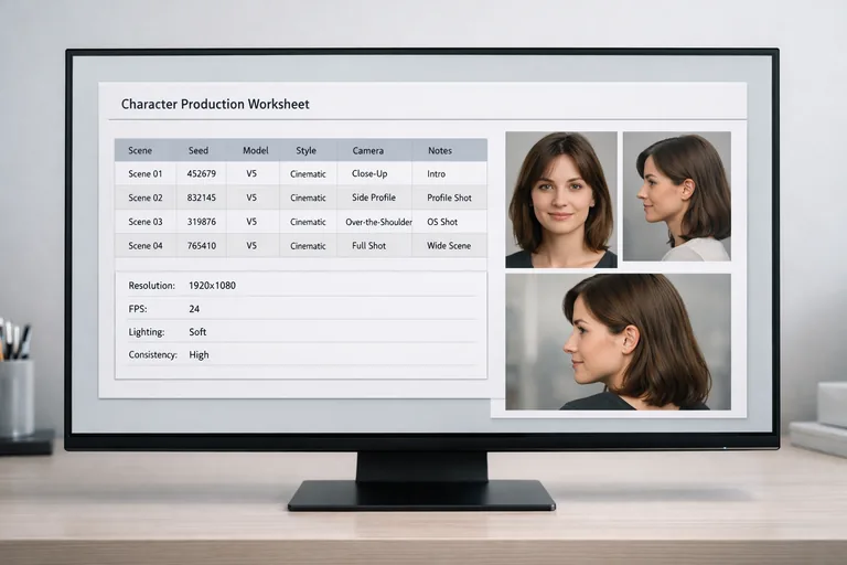 Aynı kişiyi farklı açılarda üretirken parametrelerin ve referans setinin tablo halinde takip edildiği çalışma düzeni