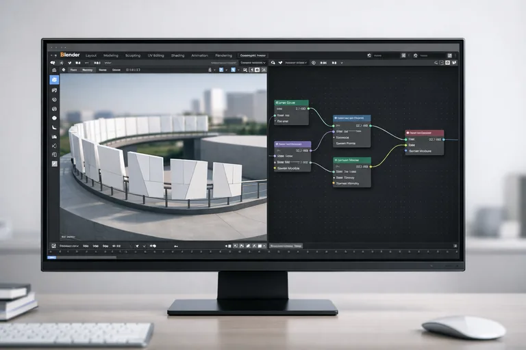 Mimari bir modelde modüler panellerin eğri boyunca instancelanarak hizalandığı ve aralıkların parametreyle ayarlandığı düzen