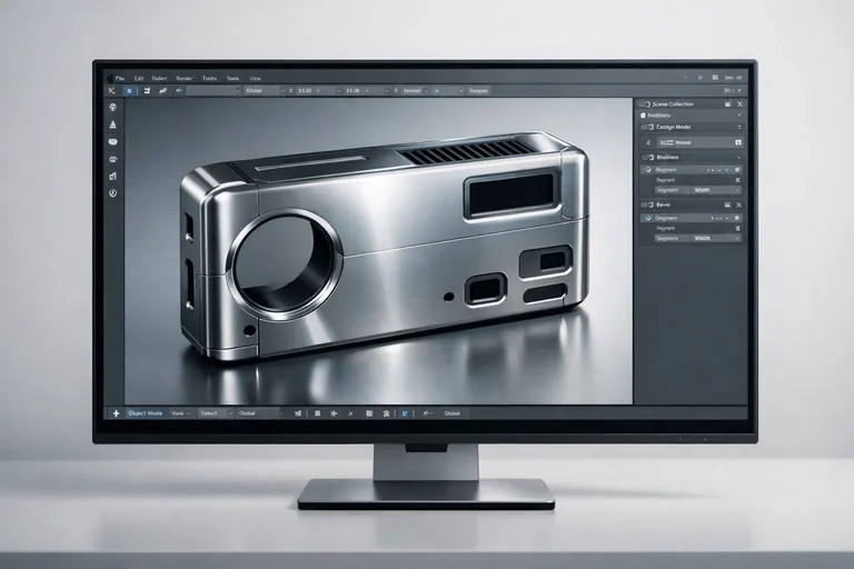 Ürün gövdesinde boolean kesimleri sonrası bevel uygulanmış kenarların yansıma çizgileriyle kalite kontrolü