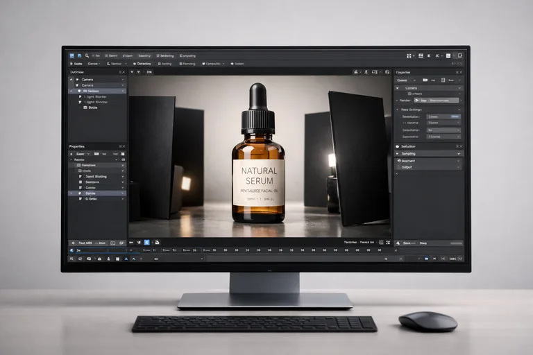 Cam şişe üzerinde HDRI parlamalarını sınırlayıp etiketi okunur tutacak aydınlatma düzeni kurmak