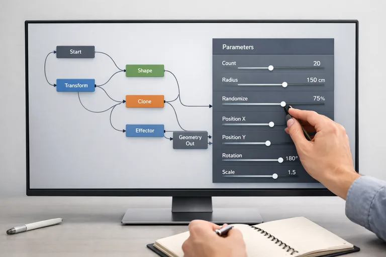 Düğüm tabanlı kontrol akışı ve slider değerleriyle tetiklenen otomatik güncellemelerin şematik anlatımı