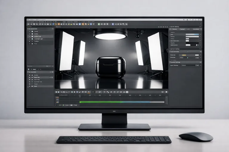 Ürün üzerinde kontrollü yansıma çizgileri oluşturan ışık düzeni, yüzey dokusunu ve formu belirginleştiren profesyonel stüdyo düzeni