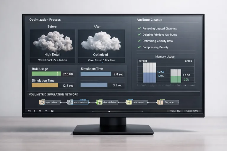 Volume layer azaltılmış pyro simülasyonu ve attribute temizleme sonrası hafifletilmiş veri yapısı