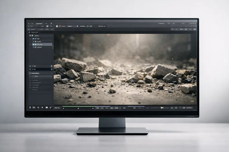 Ana parçalarla birlikte küçük kırıntı katmanının kontrollü yayılması ve zeminde birikme davranışının okunması