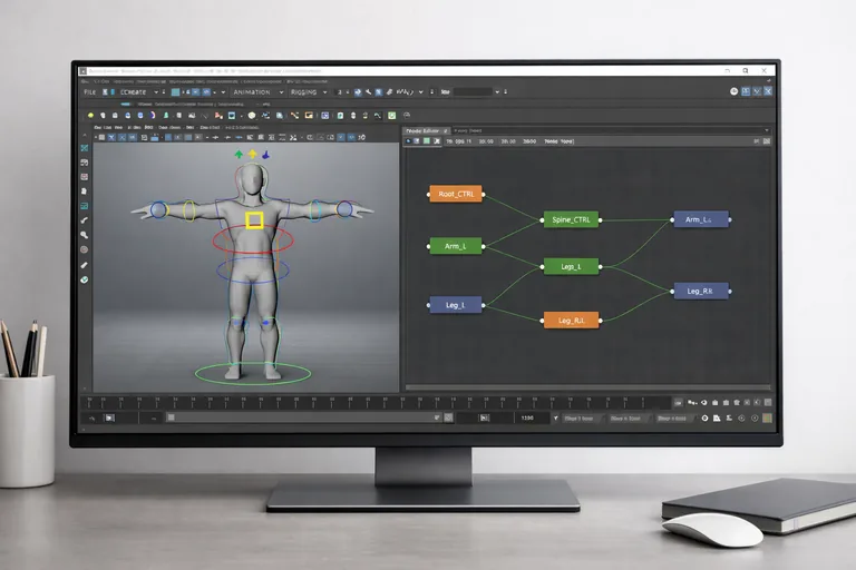 Maya Viewport’ta rig performansını artırmak için basit kontrol şekilleri ve temiz node grafiği kullanmak