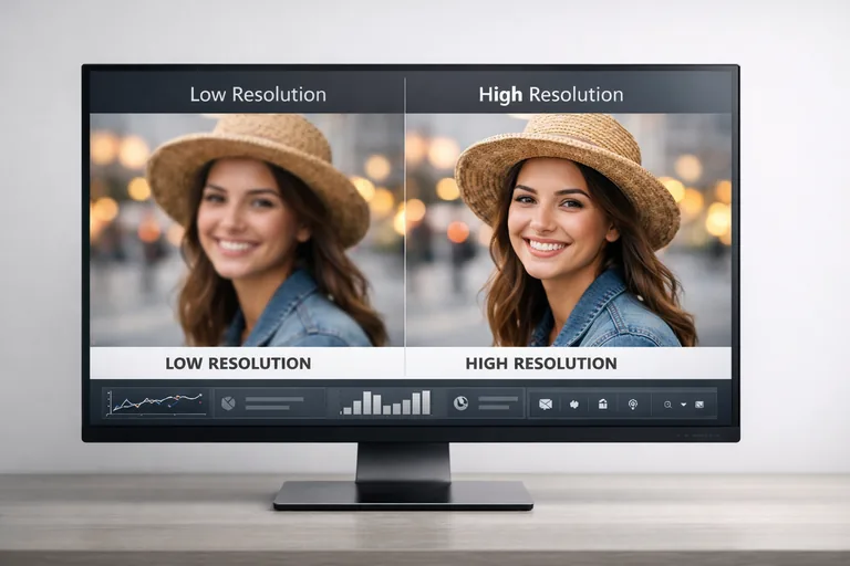Farklı çözünürlük değerlerine sahip iki görselin büyütüldüğünde kalite farkını gösteren karşılaştırma