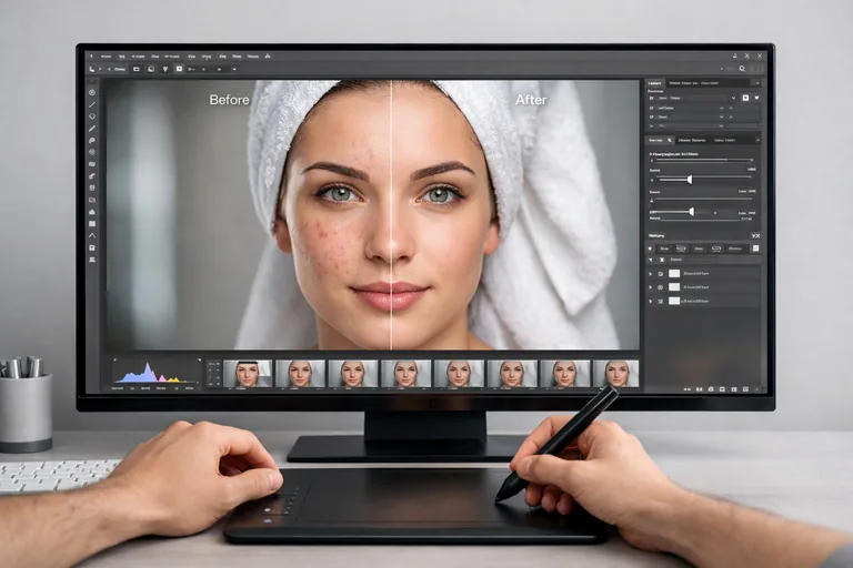 Temizlik katmanında küçük kusurları giderirken doku bütünlüğünü koruyan fırça izleri ve maske yaklaşımı