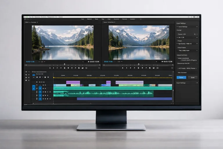 Bir timeline üzerinde farklı çözünürlükte kliplerin ölçek ve kare hızı tutarlılığı için kontrol edildiği düzen