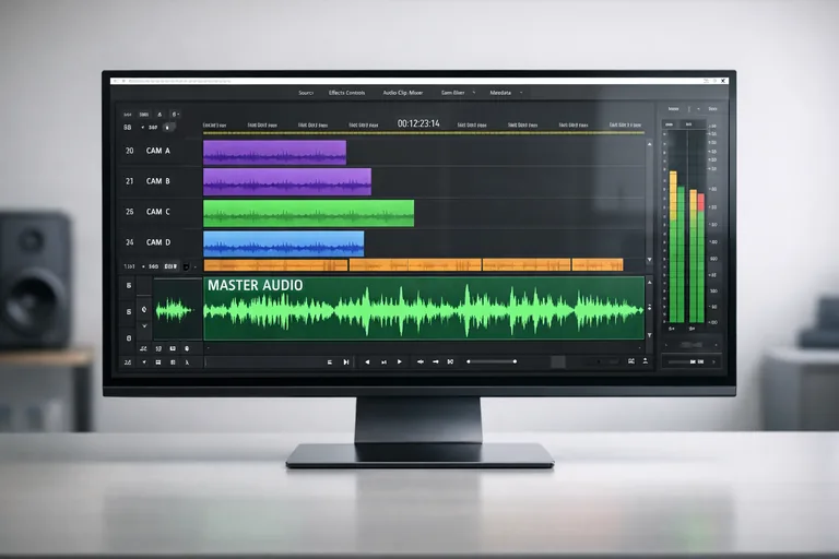 Tek bir ana ses kanalına bağlı çok kameralı kliplerin temiz ses katmanlarıyla yönetilmesi ve düzenin korunması