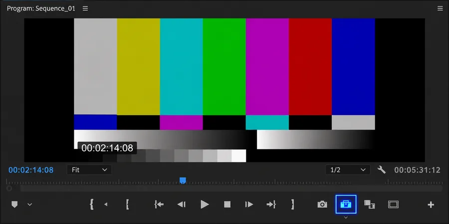Premiere Pro Program Monitor Button Editor Toggle Proxies düğmesi aktif Playback Resolution 1/2
