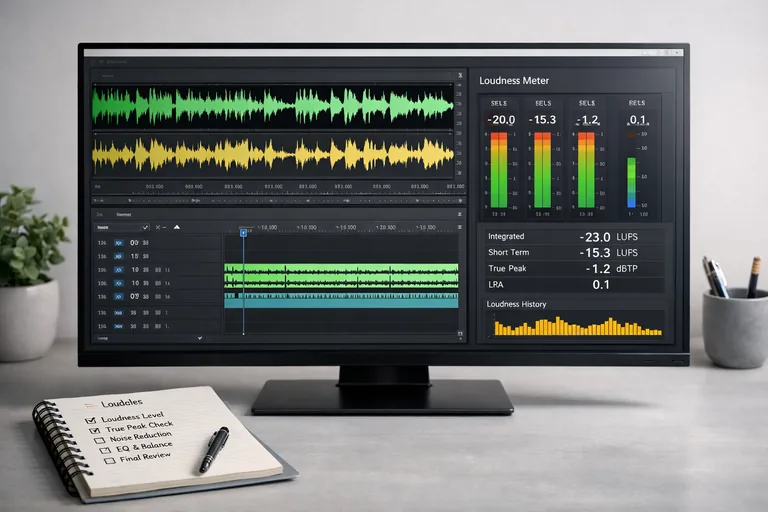 Loudness hedefiyle diyalog seviyelerini karşılaştırıp teslim öncesi son kontrolü yapma adımı