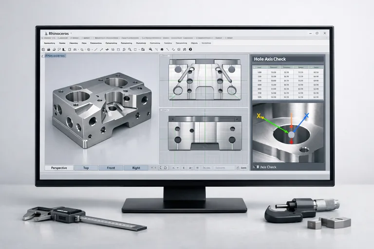 CNC işleme öncesi delik eksenleri ve oturma yüzeyleri için kontrol kesitleri hazırlanmış bir parça