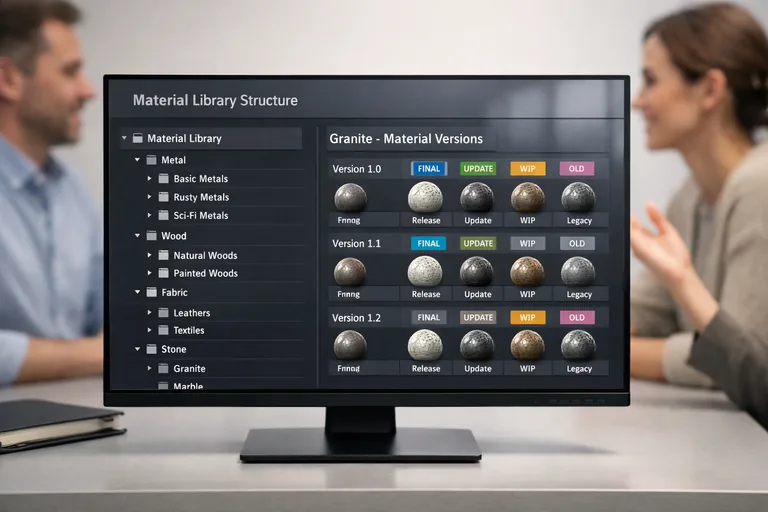 Ekip içi materyal kütüphanesi yapısı ve sürüm etiketleriyle düzenli klasör hiyerarşisi örneği