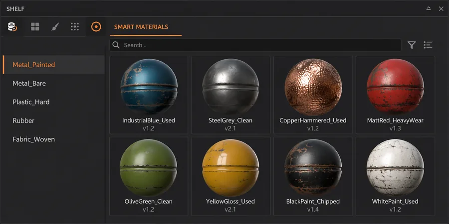 Shelf paneli Smart Materials sekmesi Metal_Painted Plastic_Hard Fabric_Woven kategori thumbnail grid