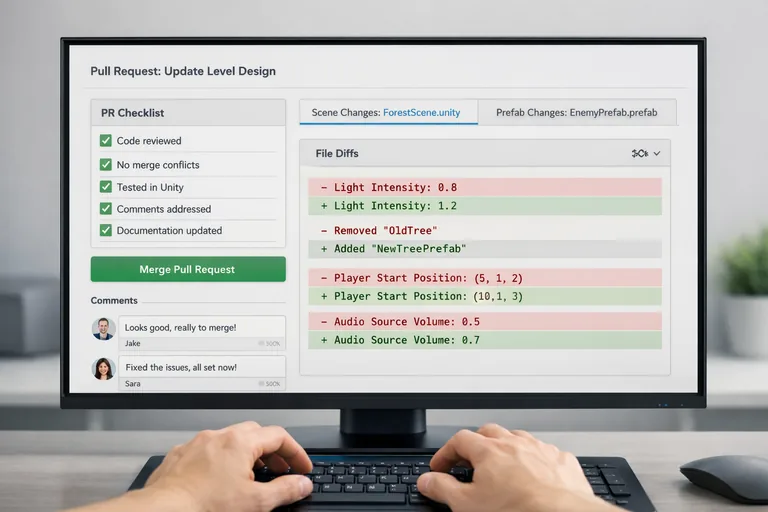 Sahne ve prefab değişikliklerinde pull request açıklamalarıyla ekip içi kontrol listesinin uygulanması örneği