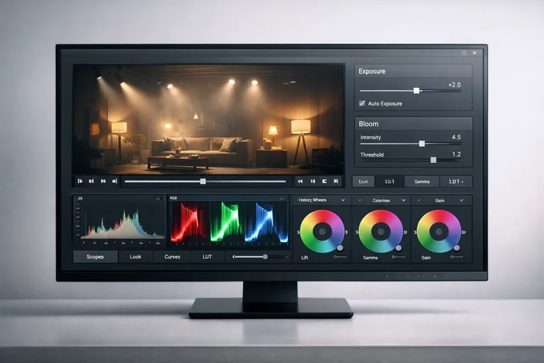 HDRP Volume ayarlarında exposure ve bloom kontrol edilerek sinematik tutarlılığın sahneler arasında korunması