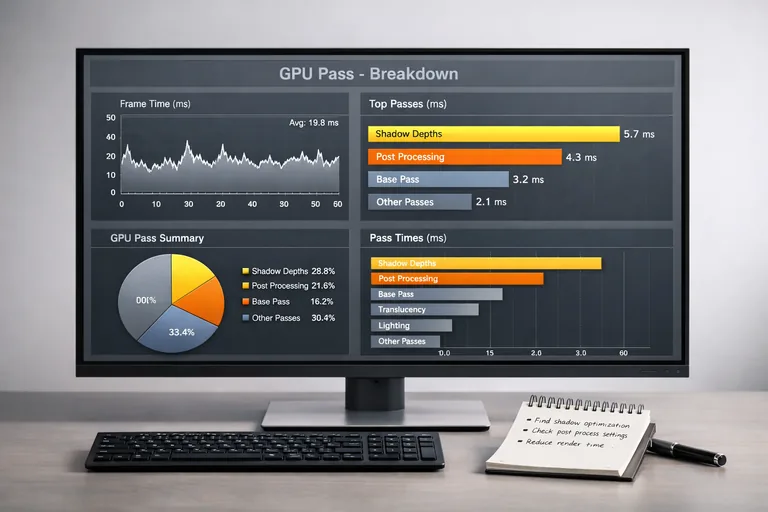 GPU profiler çıktısında gölge ve post-process geçişlerinin toplam süreye etkisinin kıyaslanması